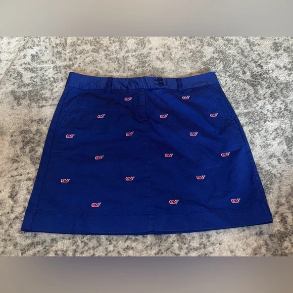 Vineyard Vines Blue 96% Cotton Skirt Red Whale Embroidery Size: 8 - Picture 2 of 4
